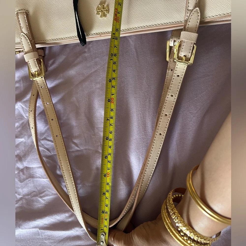 Tory Burch Blush light oak/ blush saffiano Leather large York buckle Tote